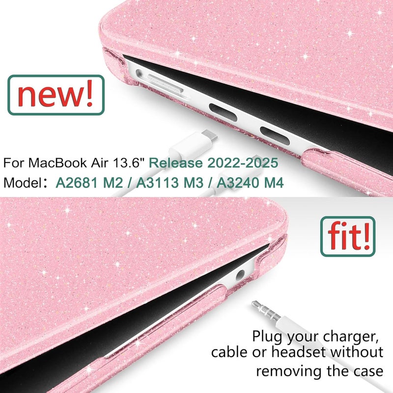 DONGKE Compatible with MacBook Air 13.6 inch Case M4 M3 M2 2025 2024 2023 2022 A3240 A3113 A2681, Glitter Bling Plastic Hard Shell & Keyboard Cover for MacBook Air M4 13 inch Case, Sparkly Pink - Image 2